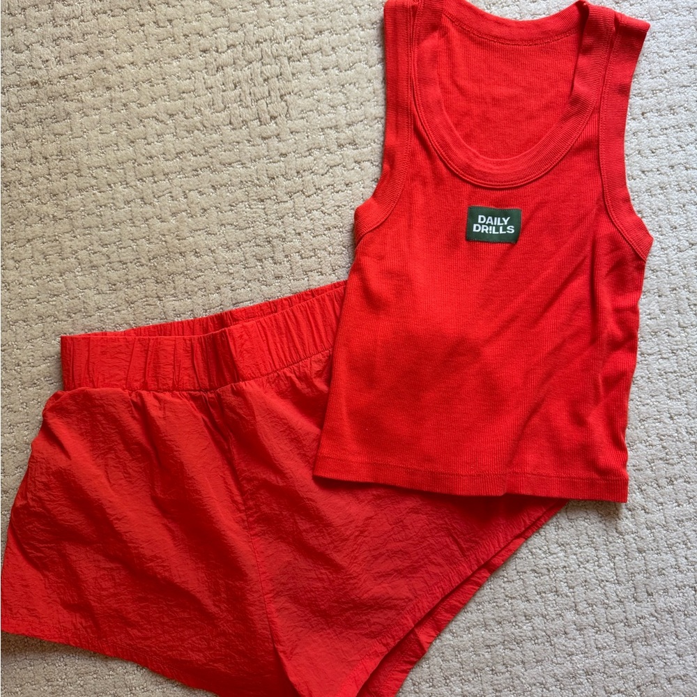 DAILY DRILLS ORANGE TANK AND SHORT SET